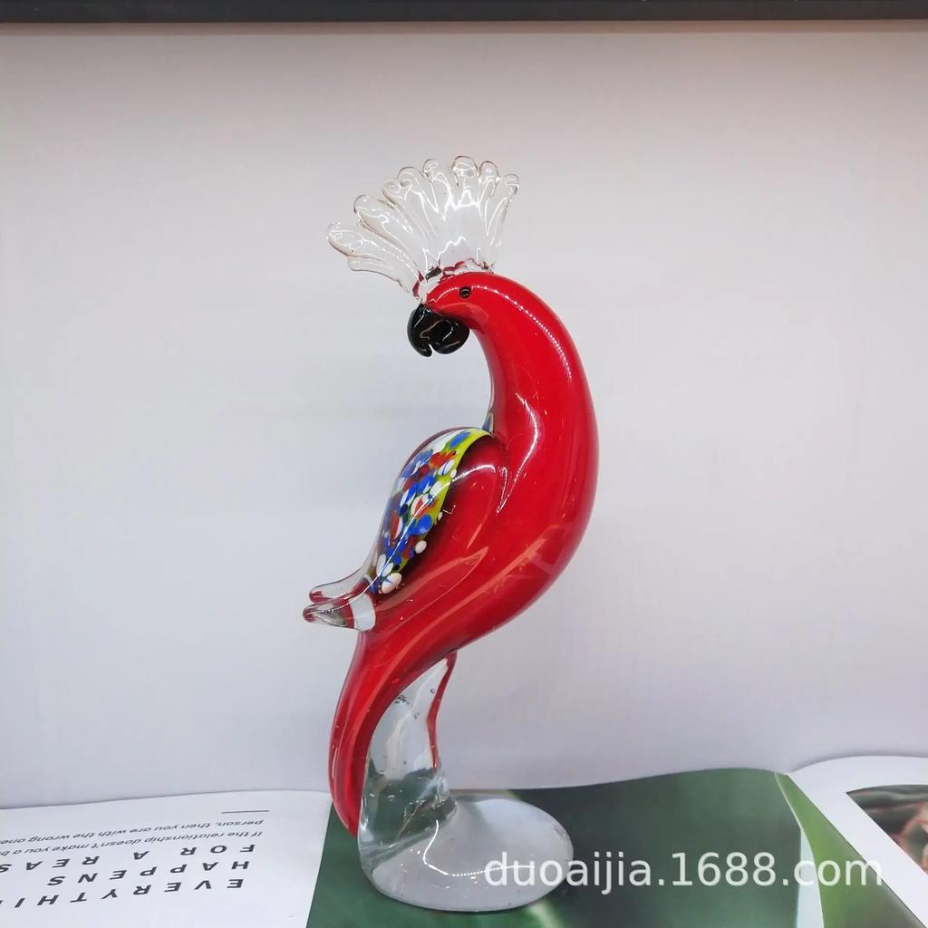 Hand Blown Glass Parrot Figurines Hand Made Crystal Animal Sculpture Modern Ornament Fengshui Table Centerpiece Home Decor Gift