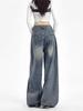 Unisex American Retro High-Waist Wide-Leg Jeans: Spring & Autumn, Loose, Slimming, Drapey, Floor-Length Straight-Leg Style.