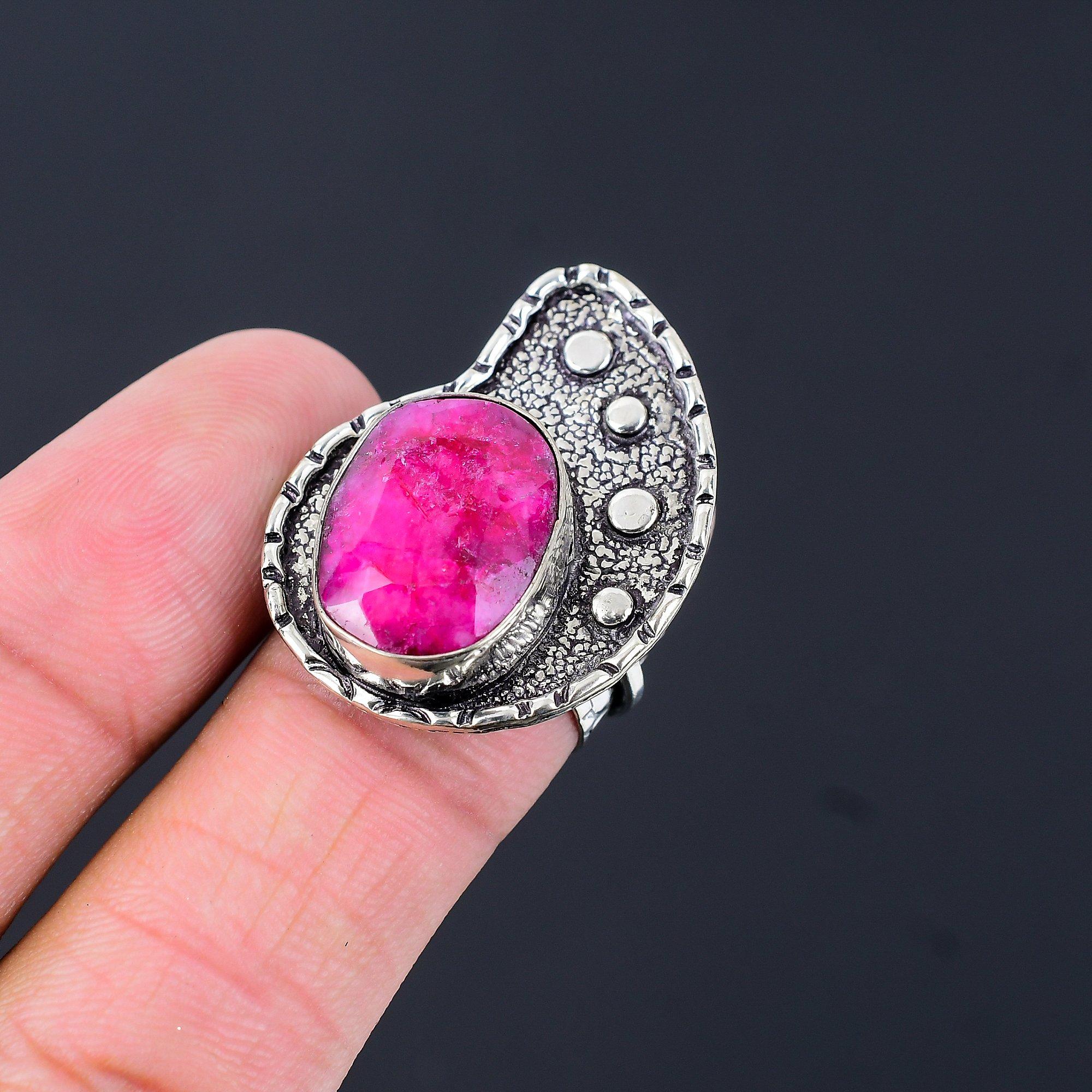 

Wedding Gift For Her 925 Silver Natural Kashmir Rubi Multi Stone Ring Size 7.25 7.25