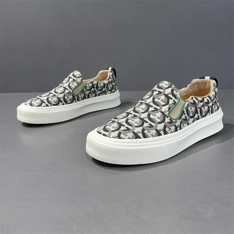 New Shoes for Men Casual Canvas Shoes Trend Print Flat Leisure Shoes Youth Cool Slip-on Loafers