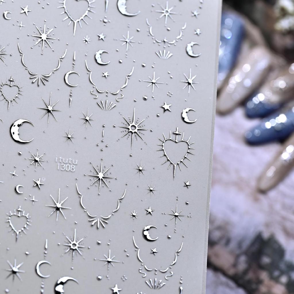 Bohemian Star and Moon Nail Stickers - Hot Stamping Retro Design