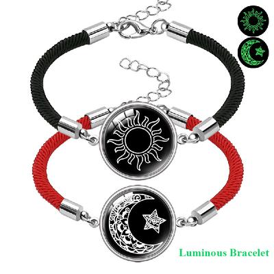 Handmade 2Pcs Luminous Sun and Moon Bracelet for Couples Friendship Women Men Woven Adjustable Stainless Steel Men Jewelry Gift