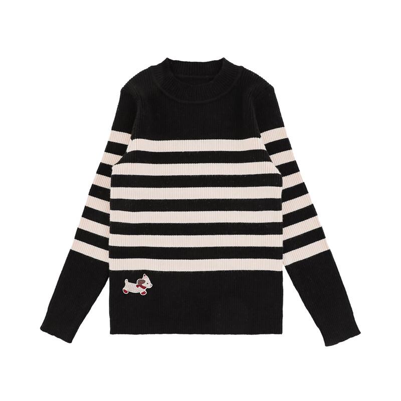 Girls' Striped Half-High Neck Sweater