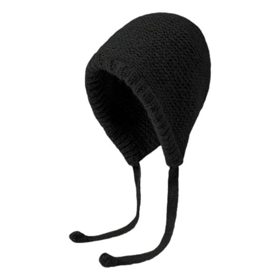 Chapéu Feminino Outono Inverno Gorro Quente Japonês Malha Chapéu Boné de Pelo À Prova de Vento Grosso Proteção de Orelhas Gravata Pulôver Gorro Bonnet