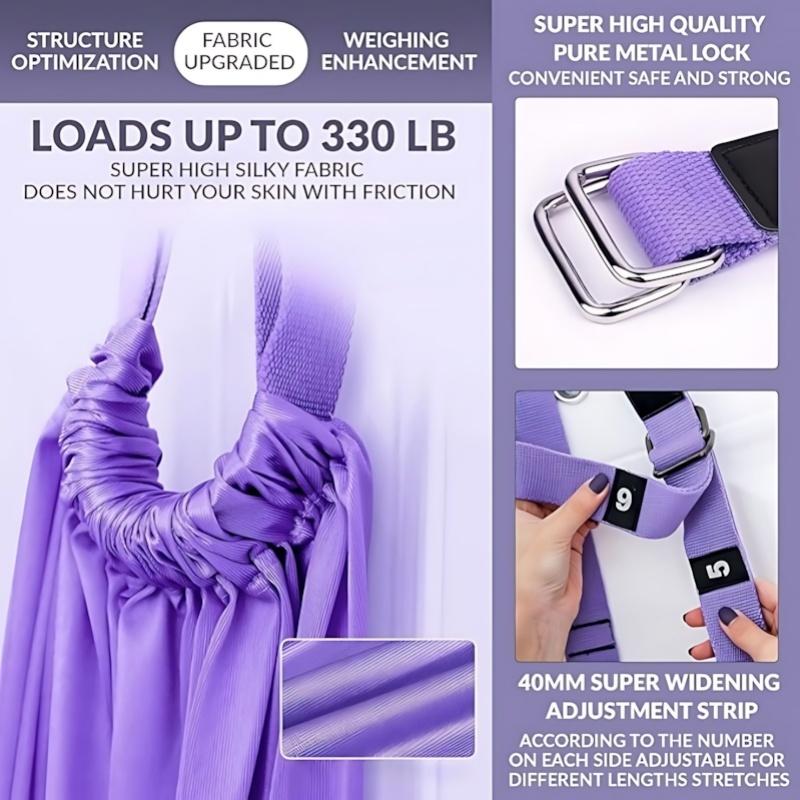 Family Purple Aerial Yoga Sling, Door-Mounted, 40mm Wide Adjustable Webbing, 59×27in
