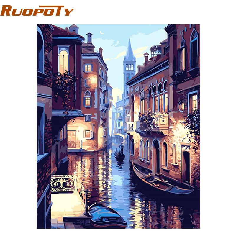 

RUOPOTY рамка Венецианский пейзаж DIY набор для рисования по номерам картина по номерам каллиграфическая живопись уникальный подарок домашняя настенная живопись