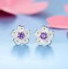 Silver Cherry Blossom Flower Cubic Zirconia Stone Jewelry Sets for Women Floral Necklace Bracelet Earring Ring Wedding Set