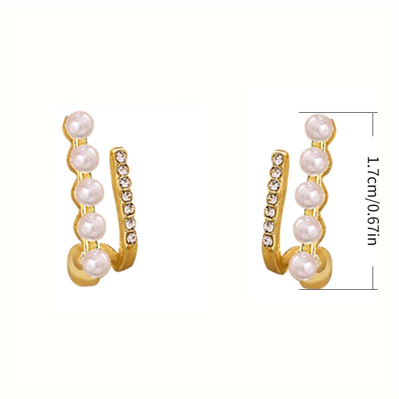 Korean Minimalist Pearl & Rhinestone Double-Row Stud Earrings for Women