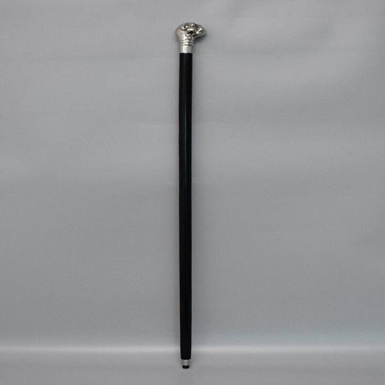 Laska, Laska drewniana, Rękojeść buldoga, Czarno-srebrna, Designerska, Ręcznie robiona