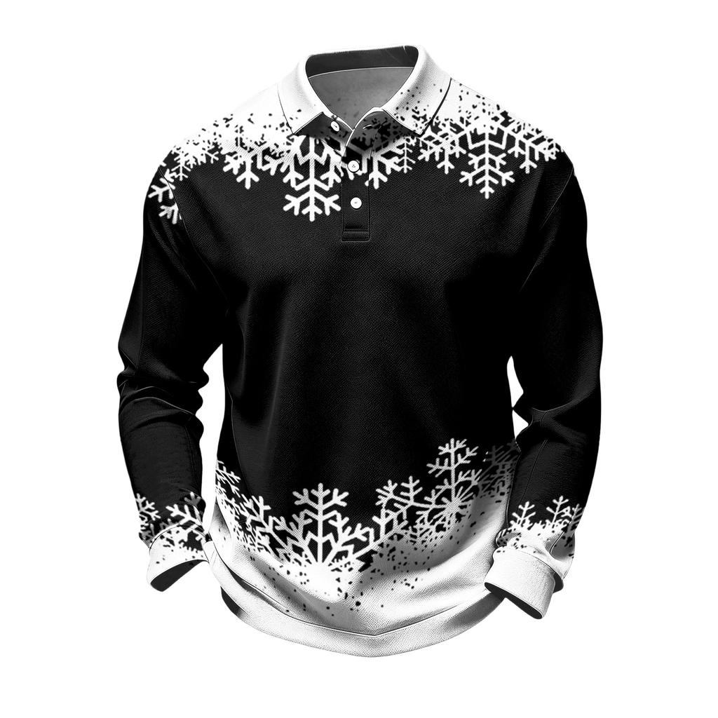 Men's Casual Quick-Dry Mesh Golf Shirt Long Sleeve Christmas Print Top