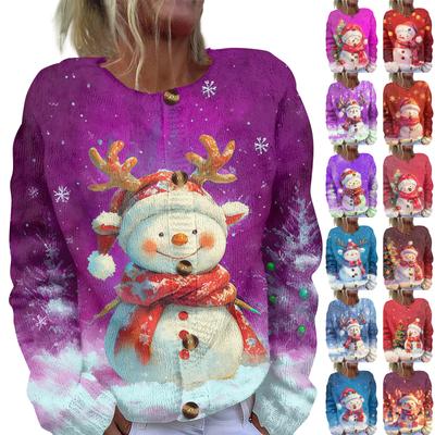 Women's Fashion Christmas Printed Long Sleeve Knitted Cardigan Button Down Jacket