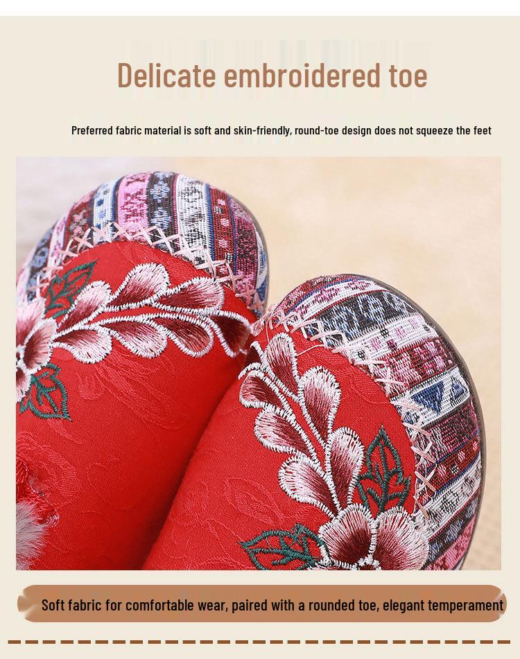 Warm Ethnic Style Embroidered Cotton Shoes – Soft-Soled Fur-Lined Comfort for Middle-Aged & Elderly