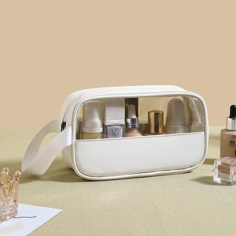 New PVC Makeup Bag - Semi-Transparent Waterproof Travel Toiletry Bag Large Capacity Pouch for Bathroom Essentials & on-the-Go