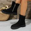 Cross-border Large Size Side Zipper Medium Tube Snow Boots Women's Winter New Retro Velvet Thickened Snow Boots Cotton Boots