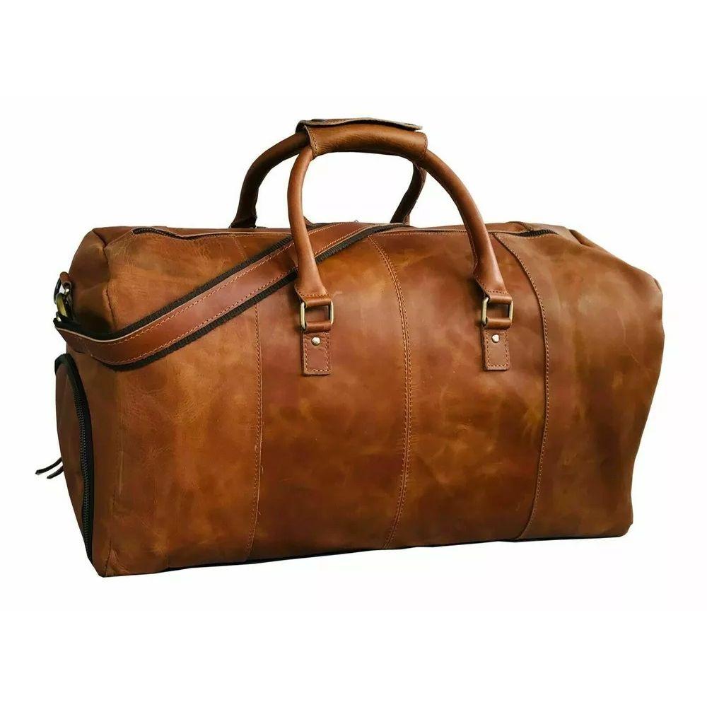Handmade Full Grain Leather Duffle Bag with Shoe Compartment Bag