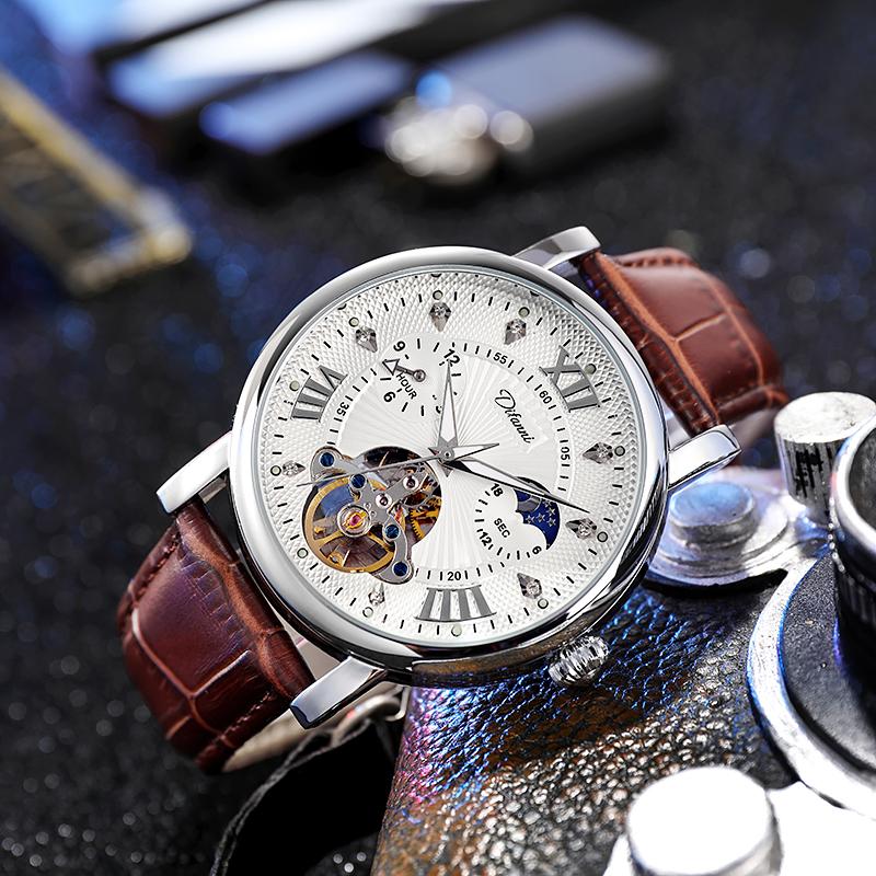 Men Watch Automatic Mechanical Watch Large Dial Luminous Hands Moon Phase Waterproof Tourbillon Skeleton Watches Man Reloj