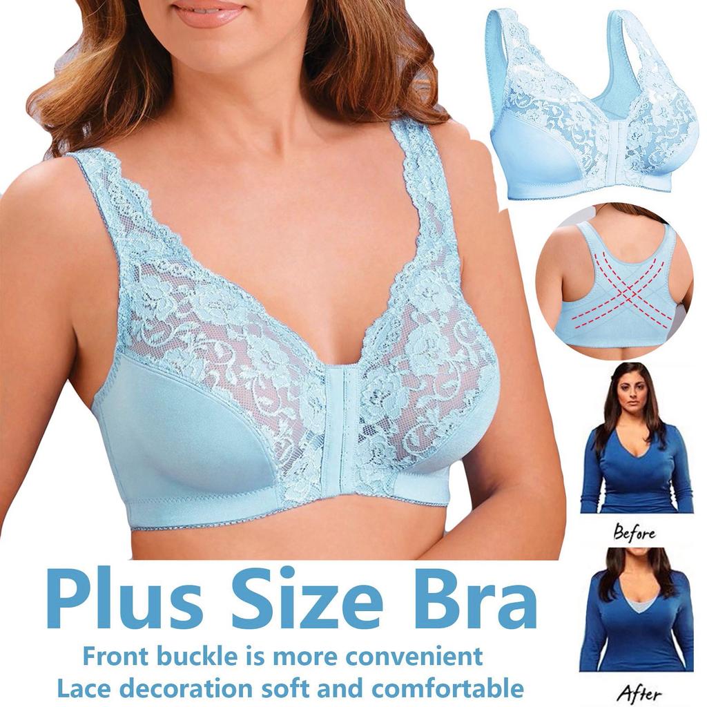 Front Closure Wireless Sports Bra Plus Size Lace Design Breathable Supportive Comfort Underwear for Women