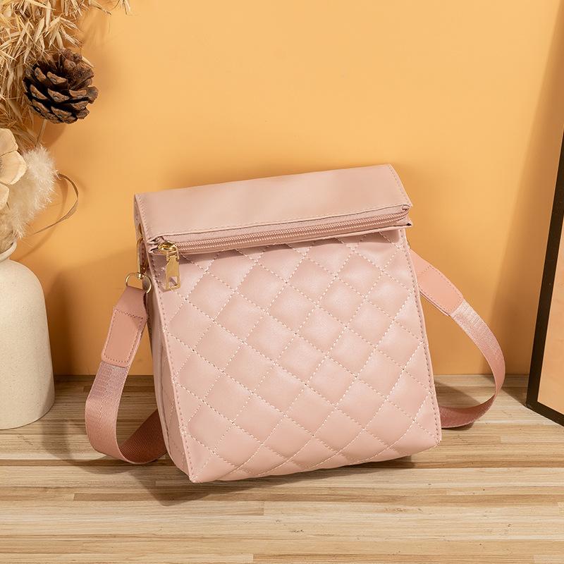 Personalized rhombus embroidered folding mobile phone bag, fashionable and simple, one shoulder oblique span women's bag.