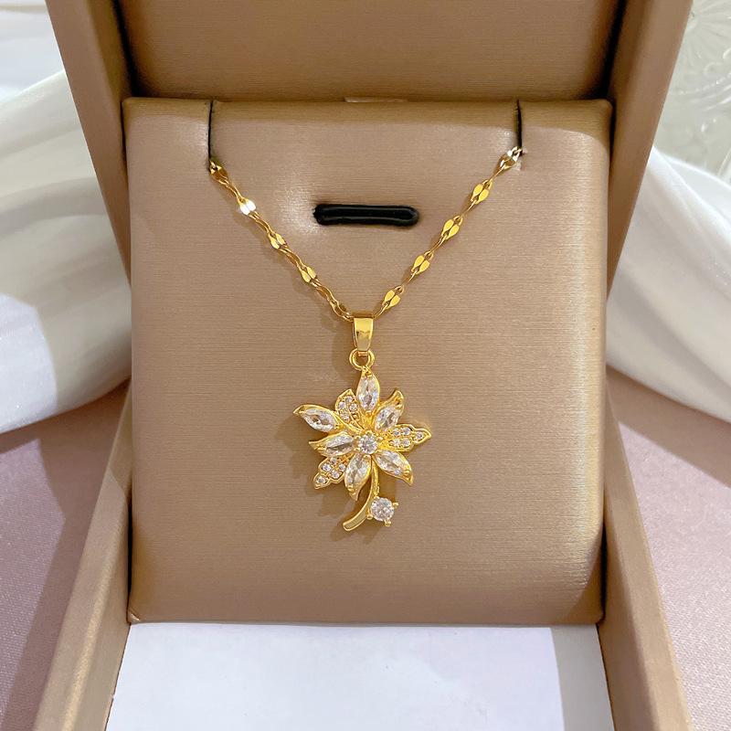 Heavy Industry Exaggerated Micro-Inlaid Real Gold Electroplating Necklace Female Transfer Bead Collarbone Chain With Jewelry