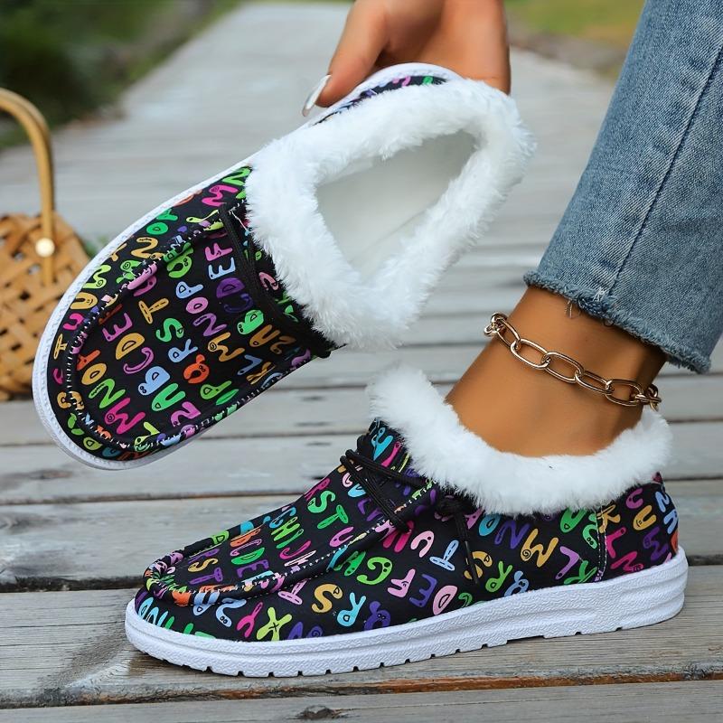 Women Outdoor Sneakers 2024 Autumn Winter New Printed Casual Warm Sneakers Women Flat Cotton Designer Shoes Zapatos De Mujer