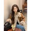 Maillard Women's Retro Brown Fur Coat, Winter 2025 Short Denim Cotton-Padded Jacket