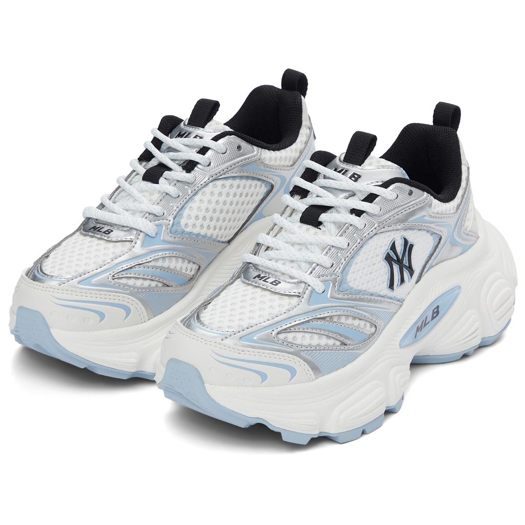 New MLB New York Yankees Anti Slip Wear Resistant Low Top Chunky Sneakers Unisex White Blue 3ASHWD15N-50BLS