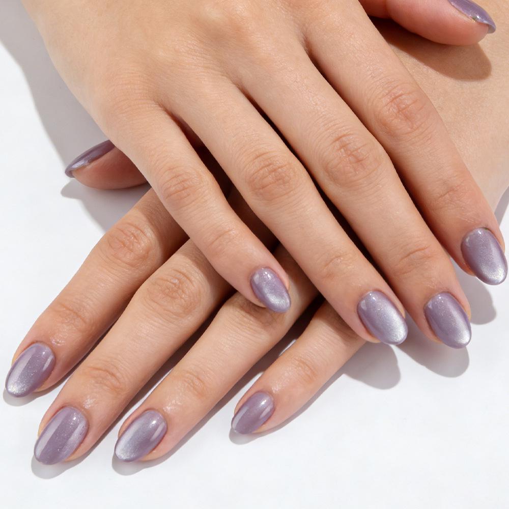 32-Piece Removable Cat Eye Purple Short Round False Nails