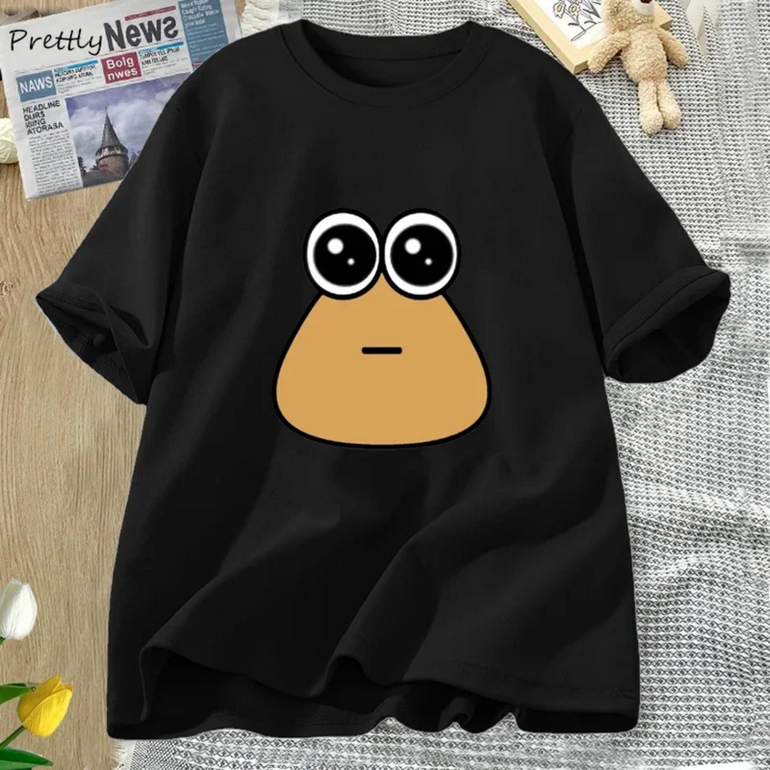 

Hungy Pou Uwu Graphic Tees Funny Print Cotton Oversized Women Tops T-shirt Clothing Streetwear Short Sleeve Tee Shirt Tops S чёрный