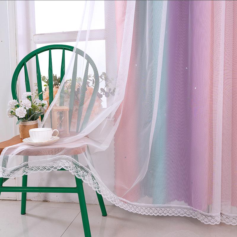 Children'S Room Curtain Double Hollow Star Punching Curtain Gradual Change Yarn Punching