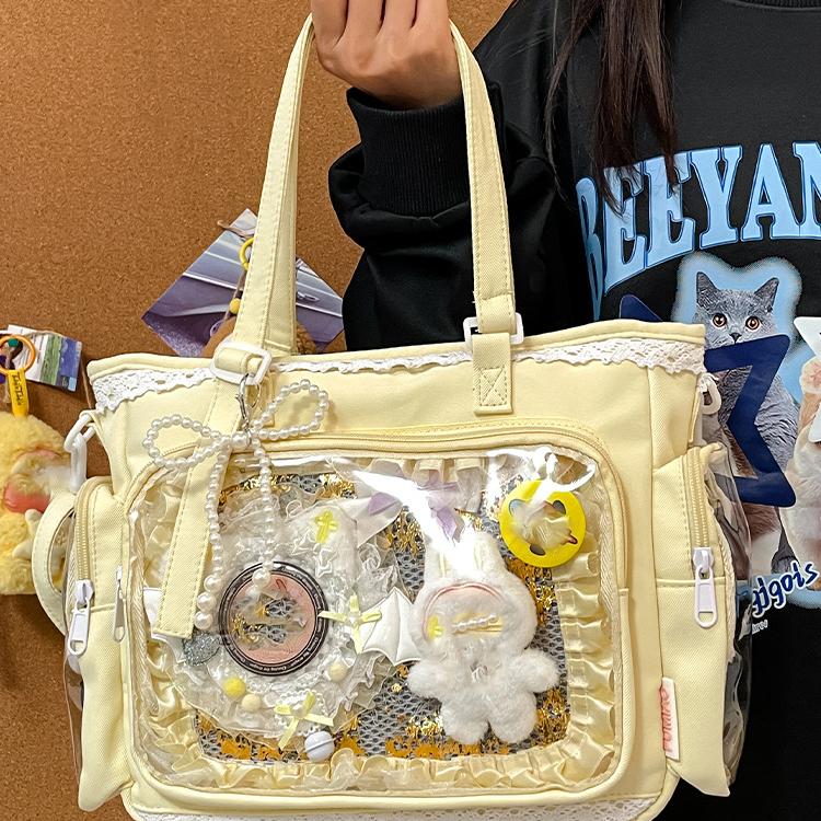 Y2K Cute Japanese Ita Bag Lolita Girl Transparent Shoulder Tote Bag Large Capacity Crossbody Casual Bag DIY Display Handbags