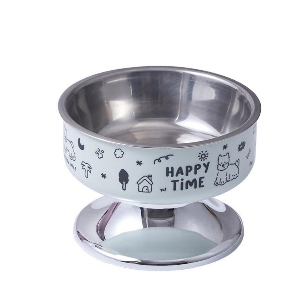 

Cartoon Pet High Foot Bowl Large Capacity Cat Food Water Bowl Cute Pet Drinking Feeder Home 5.51x4.13 in зелений
