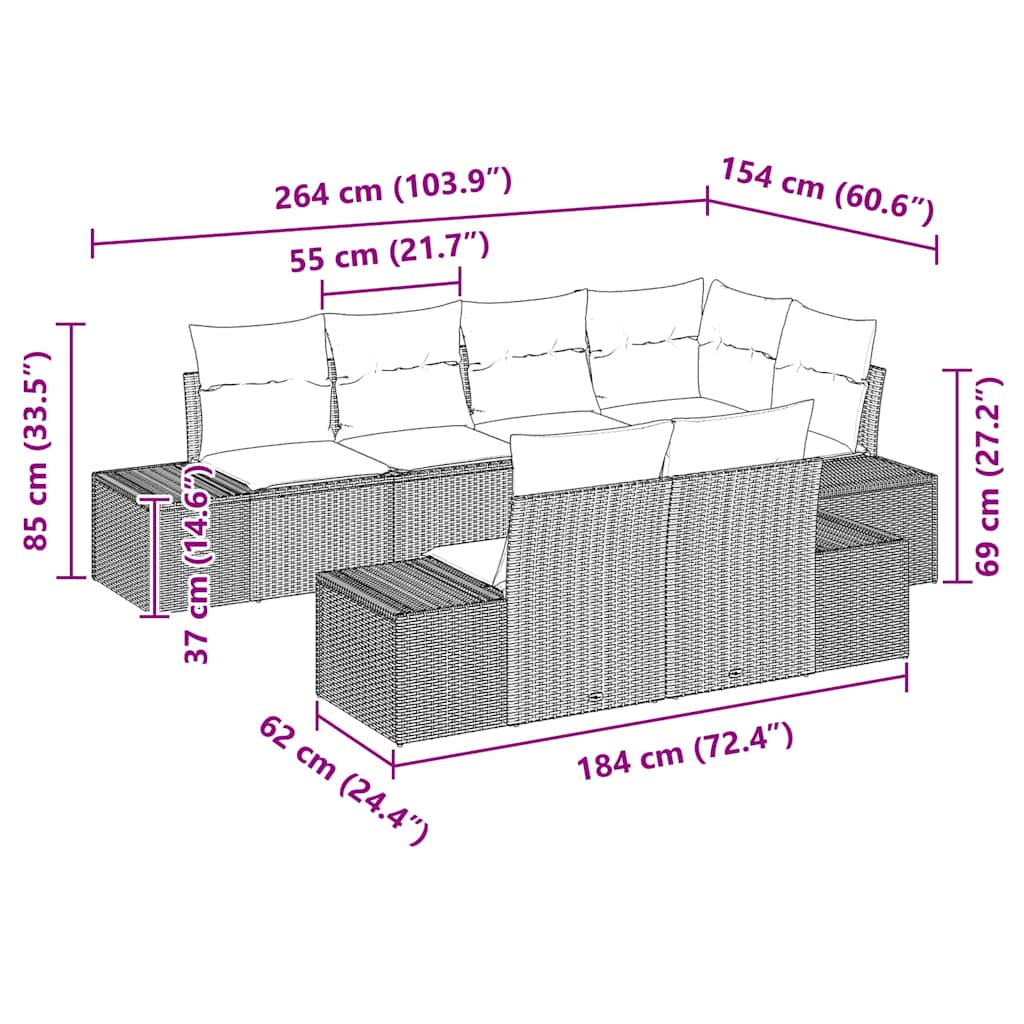 Garden Sofa Set with Cushions 7 Pcs Beige and Cream Poly Rattan