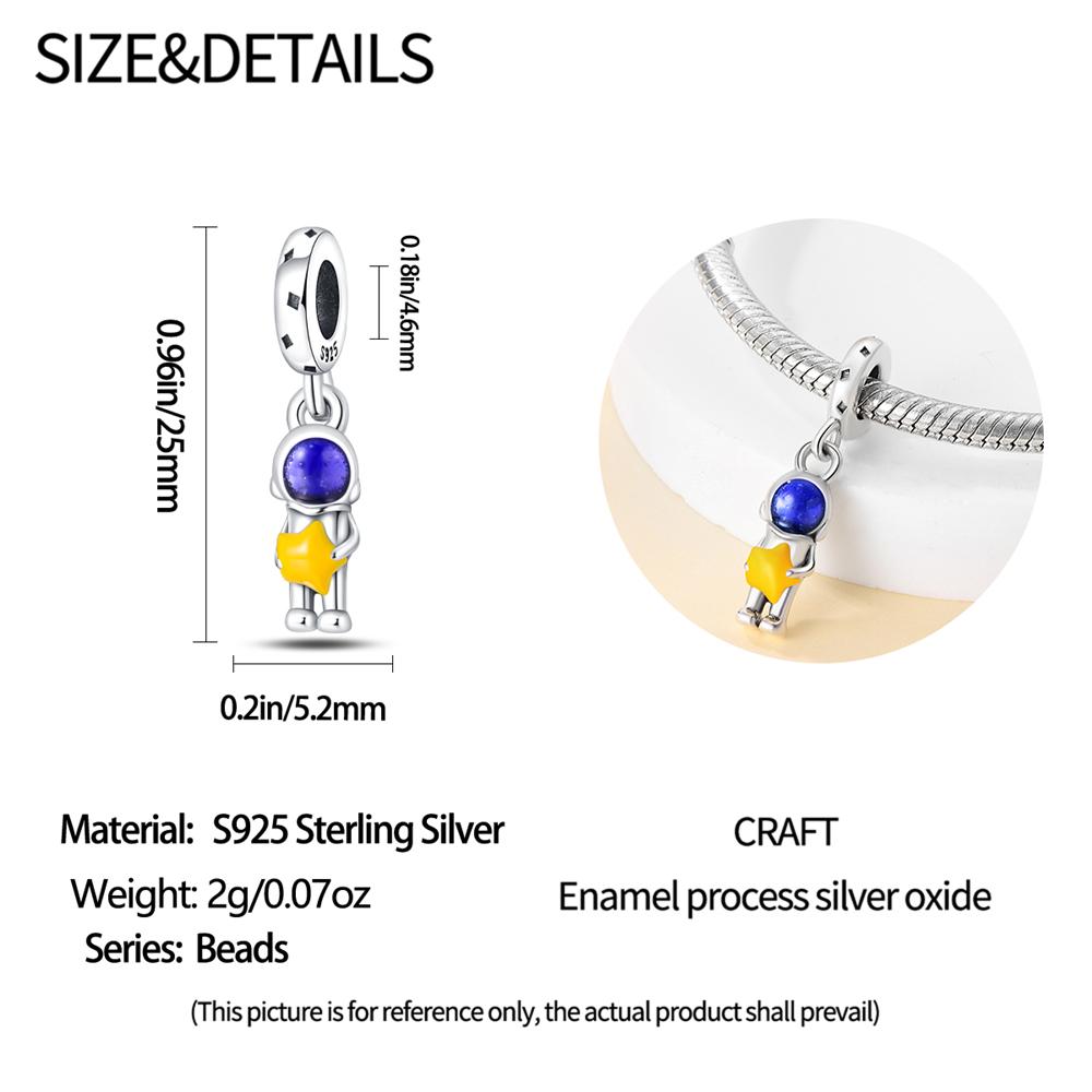 Original Copper Charms Luxury Blue Astronaut Pendant Yellow Stars Beads Fit Bracelet Diy Women Making Delicate Gift