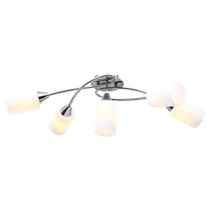 VidaXL Plafonnier avec abat-jour en verre 5 ampoules E14 Blanc Cône