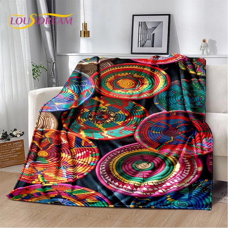 3D Ethiopia Colorful Flower Woven Art Baskets Mandala Soft Plush Blanket,Flannel Throw Blanket for Living Room Bedroom Bed Sofa
