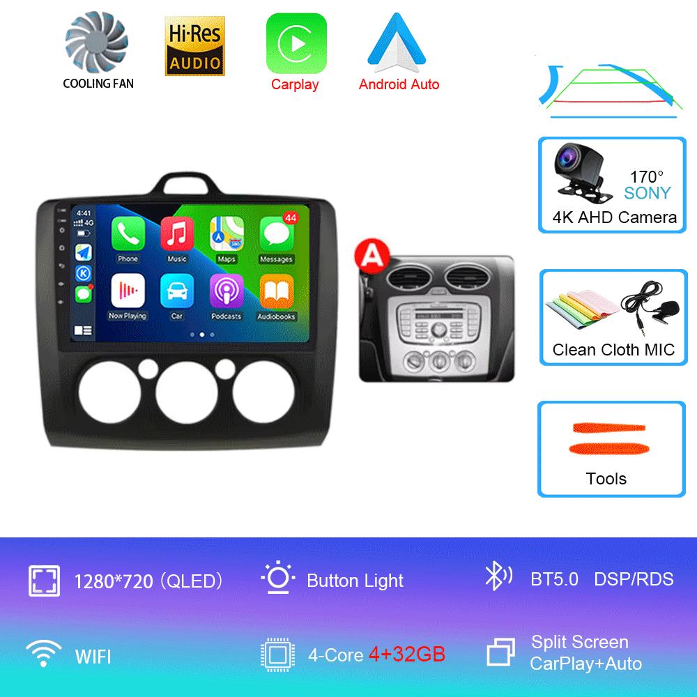 Android 14 Car Radio Autoradio For Ford Focus 2 Mk2 2004 - 2011 GPS Navigation Multimedia Player Carplay Stereo WIFI 360 Camera