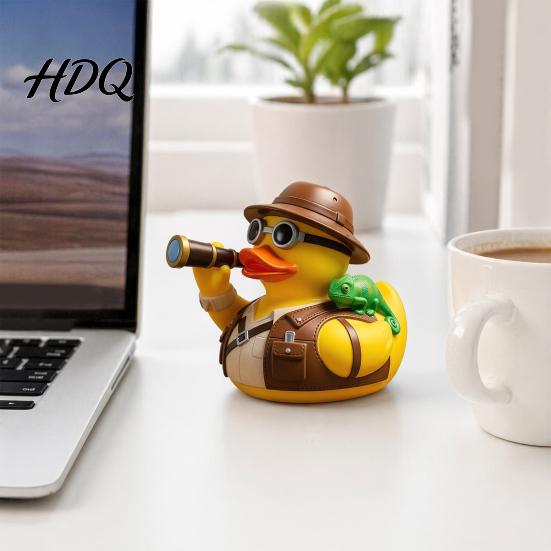 Fun Animal Ornament Yellow Duck with Mountaineering Gear Outdoor Explorer Theme Decorative Novelty Gift Figurine Synthetic Resin Statue for Desktop