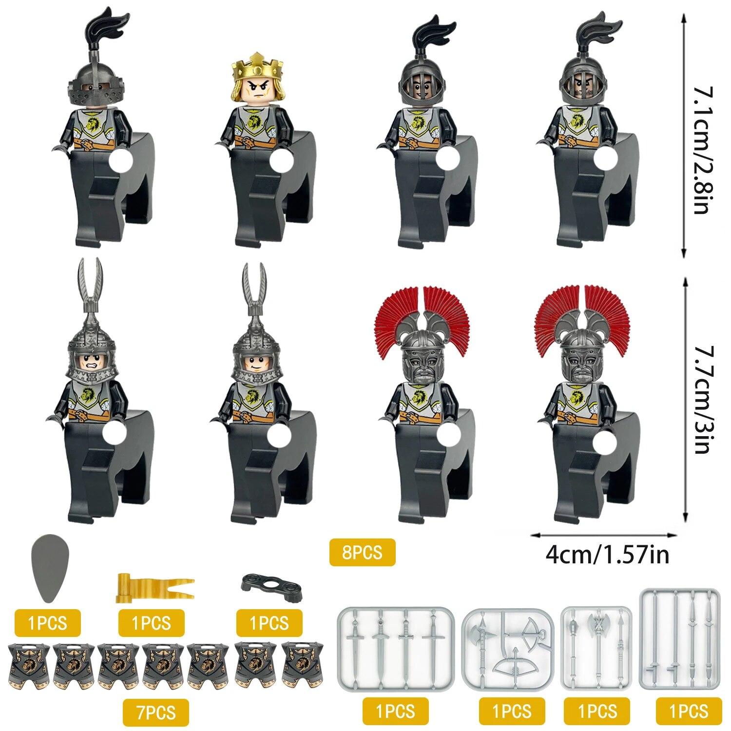 

Средневековые фигурки солдата-кентавра, строительные кирпичи, рыцари, армия, король, королева, аксессуары, замок, военные блоки MOC, набор оружия
