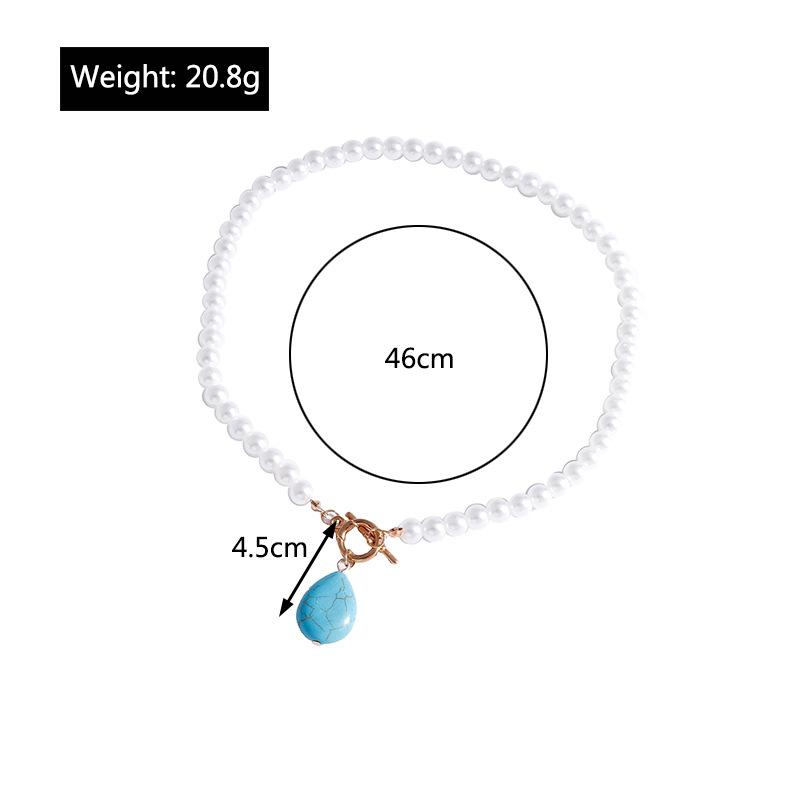 Minimalistische Temperament-Perlen-Schlüsselbeinkette, türkisfarbene Tropfen-Anhänger-Halskette