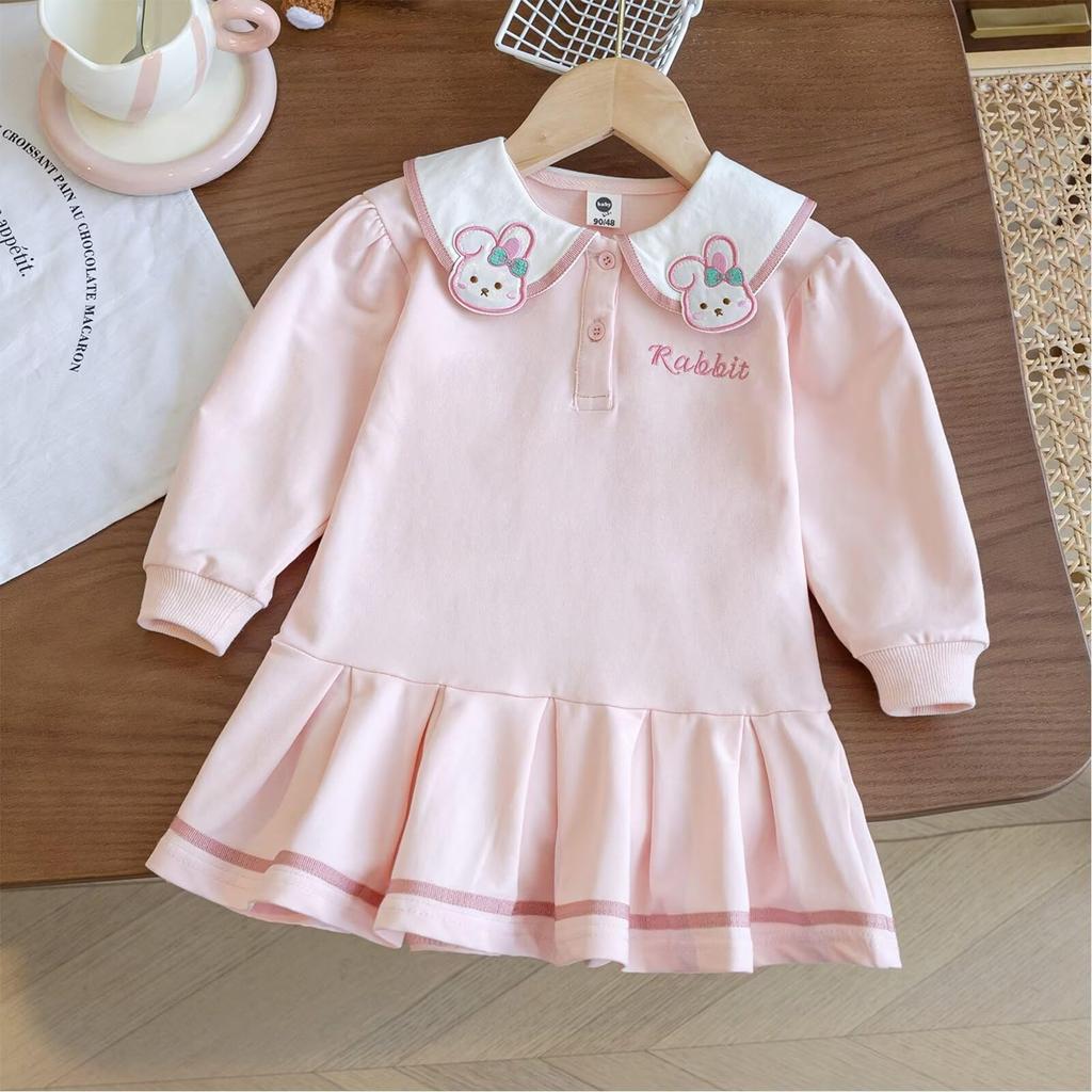 Baby Long Sleeve Dress with Rabbit and Bear Pleated Casual Perfect for and Entrance and Sizes [Jzozuxvv] Kids' Girl's Prints, 100% Cotton, Skirt,