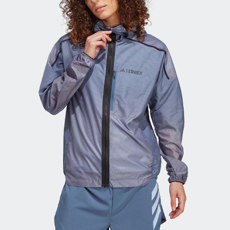 adidas Agravic Windweave Trail Logo Print Outdoor Sports Hooded Jacket Women Jackets Miracle-Blue-Grey HT9407