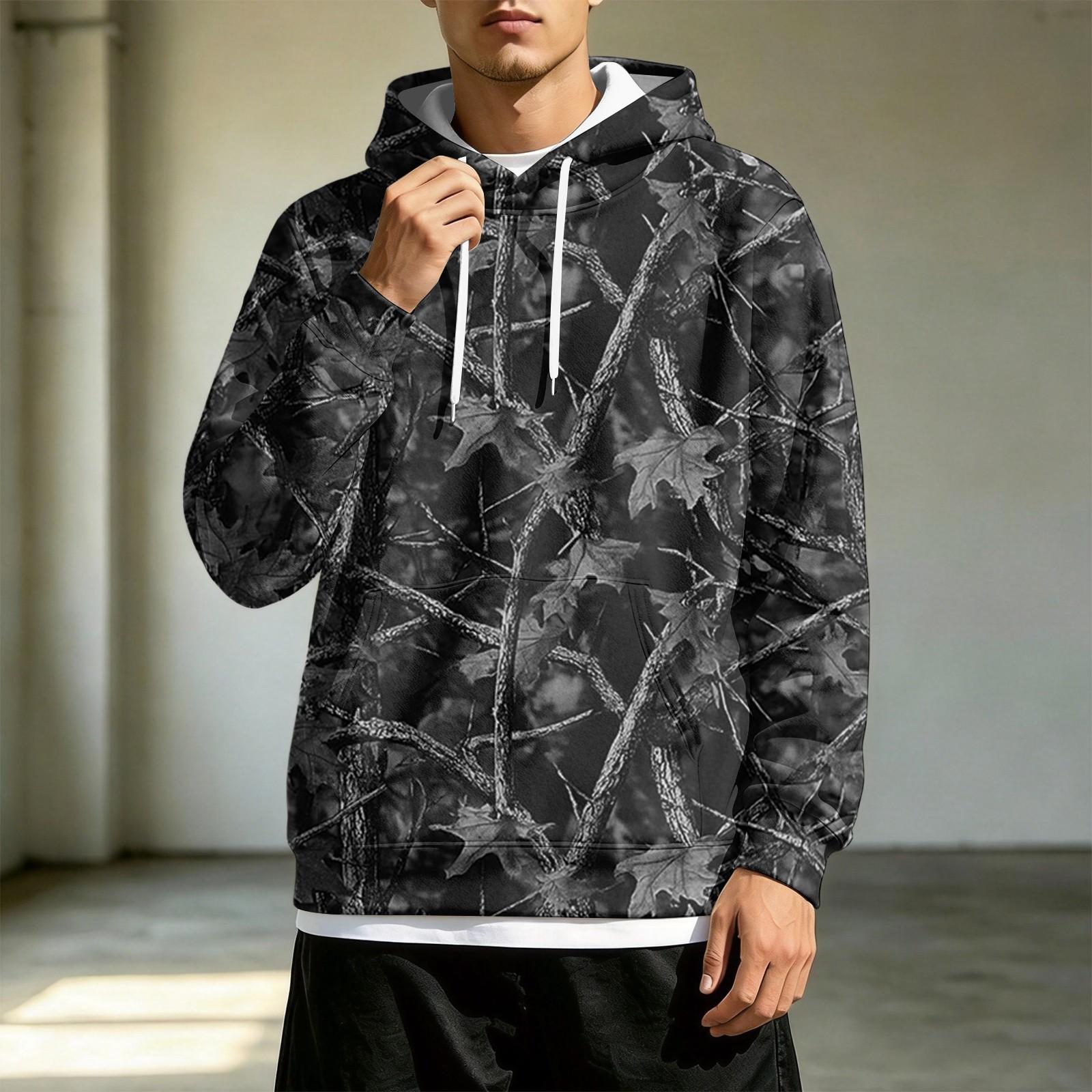Men s Loose Fit Casual Printed Hoodie with Pocket and Drawstring XL чёрный