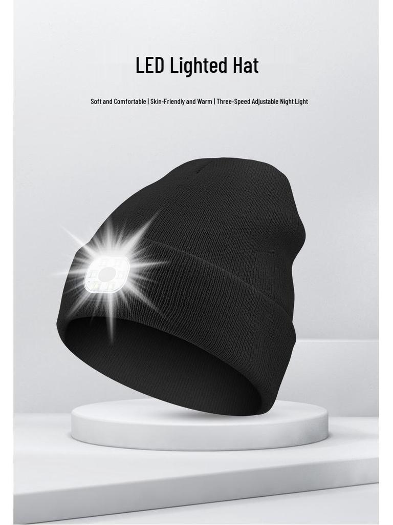 Rechargeable LED Luminous Knit Hat with Detachable Washable Light - 6 LEDs, 3 Modes, Free Shipping
