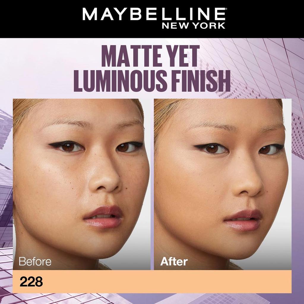 Maybelline New York Super Stay Lumi Matte Foundation 228, 30H Longwear, Transfer Proof, Lightweight Full Coverage Vegan Liquid Makeup, 35ml