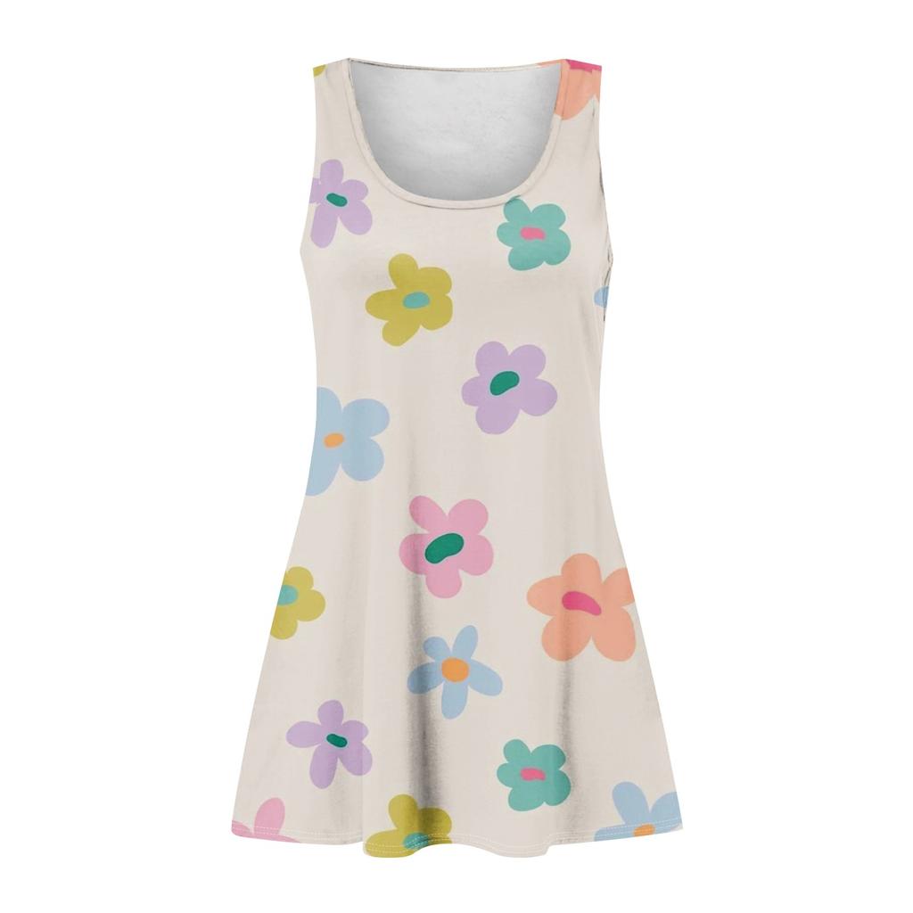 Women's Summer Floral High Waist Bohemian Dress Casual Hawaiian Flowing V Neck Holiday Dress