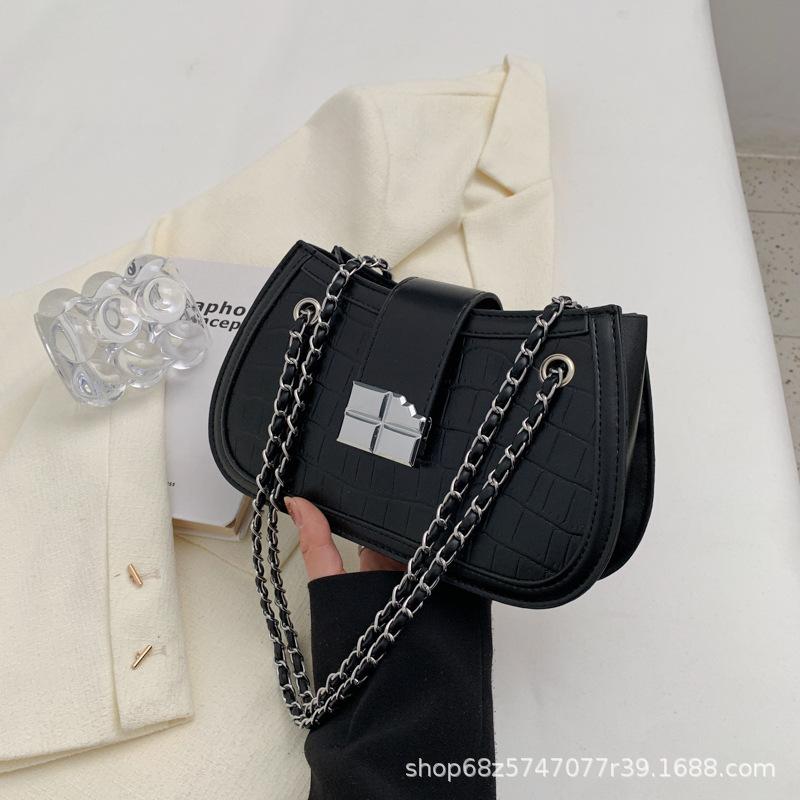 

Летняя маленькая сумка женская 2025 новая универсальная французская белая нишевая сумка-мессенджер на цепочке женская на плечо/подмышку чёрный