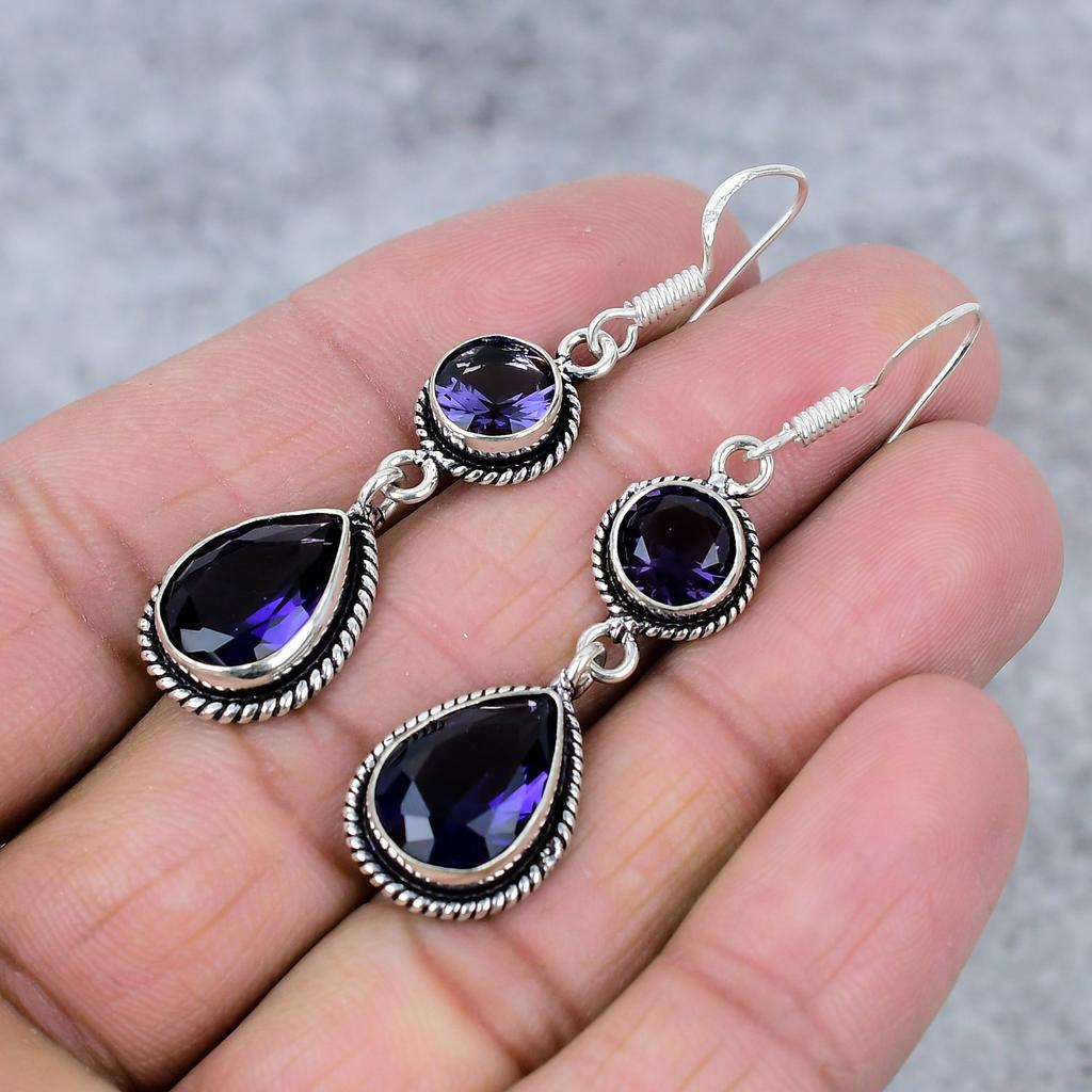 Amethyst Gemstone Handmade 925 Sterling Silver Jewelry Earring 2.56" M-340