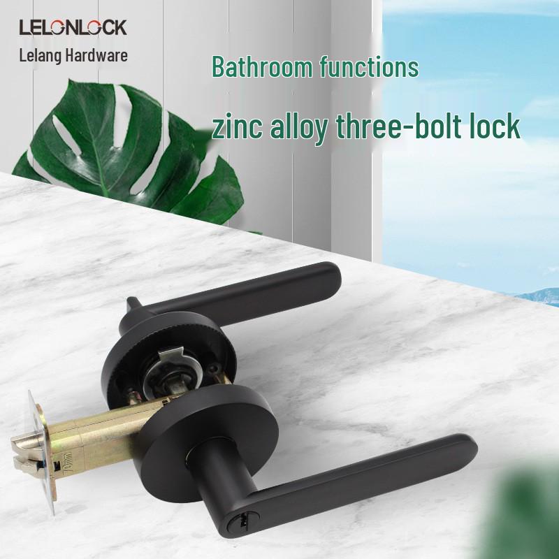 

American Style Zinc Alloy Three-Rod Lever Handle Bathroom/Bedroom Door Lock. Satin Nickel BK Keyless