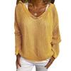 Women's Light Gray Hooded Knitted Sweater with Hollow Weave V Neck, Multiple Colors