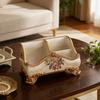 1PC Vintage Floral Pattern Resin Tray - Abstract Design Double Grid Remote Control Storage Rack and Desktop Organizer